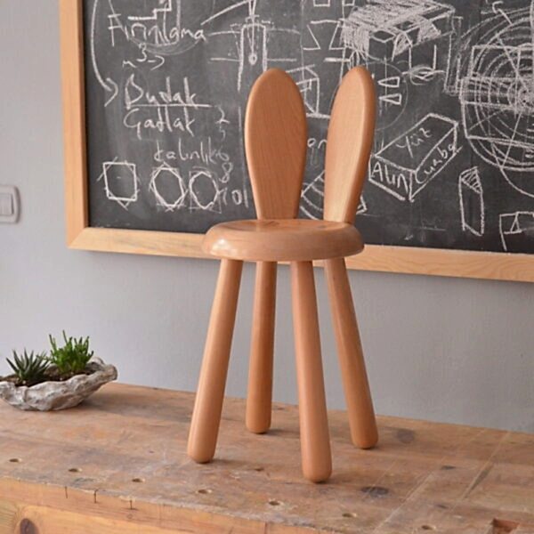 Tavşan Kulaklı Ahşap Çocuk Tabure